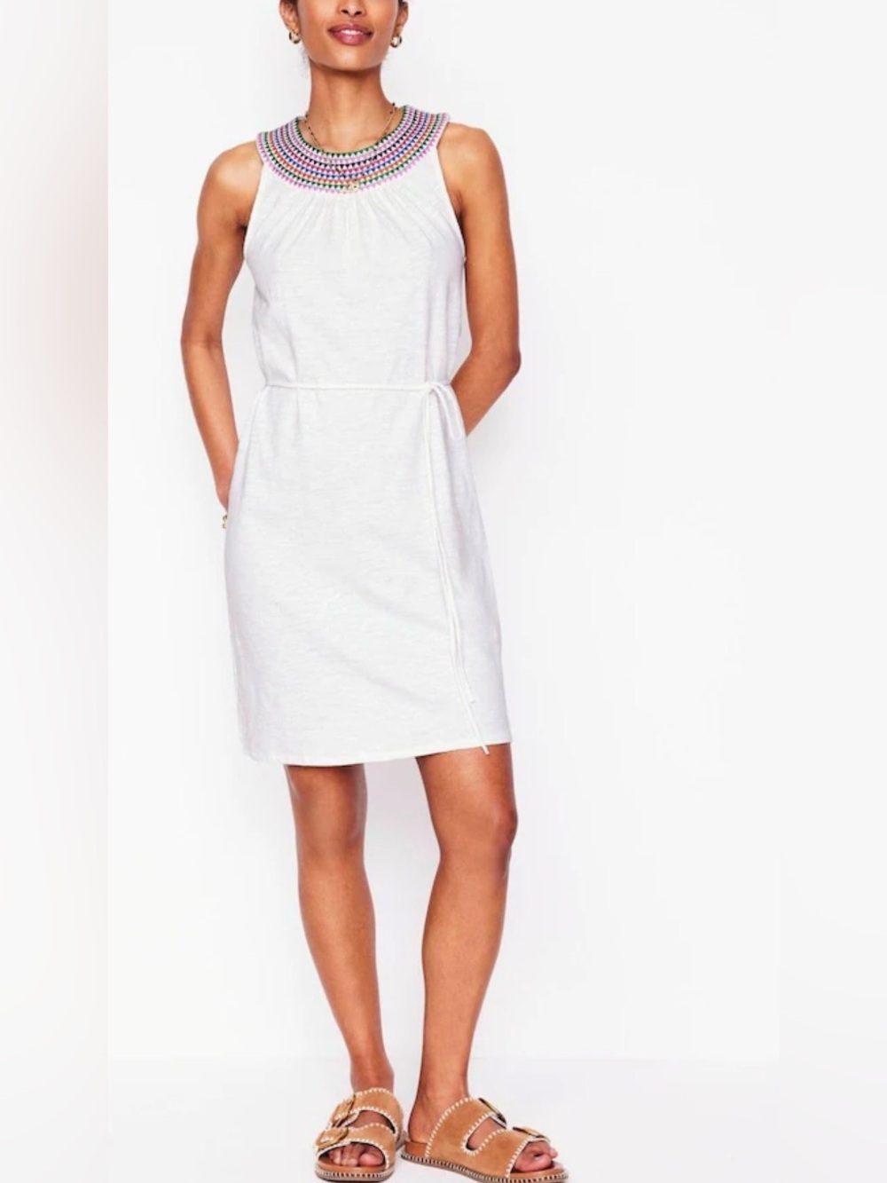 Boden White Sleeveless Eleni Embroidered Dress